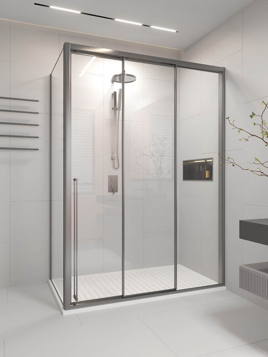 Душевой угол раздвижной Veconi Premium Ptato 300 SP GR-R, 1600х1000x2000, брашированный графит, стекло прозрачное