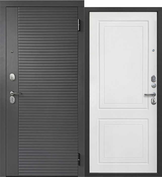Дверь входная 860х2050 ГАРДА 2МДФ ГРАФИТ/БЕЛЫЙ ЛИНИИ