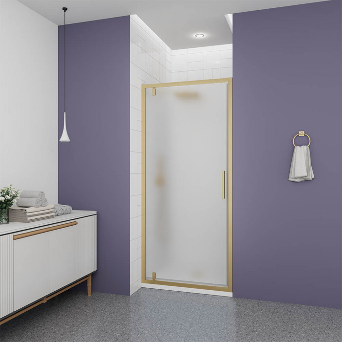 Душевая дверь Veconi Ottimo P30 G, 800x1900, золото брашинг, стекло матовое