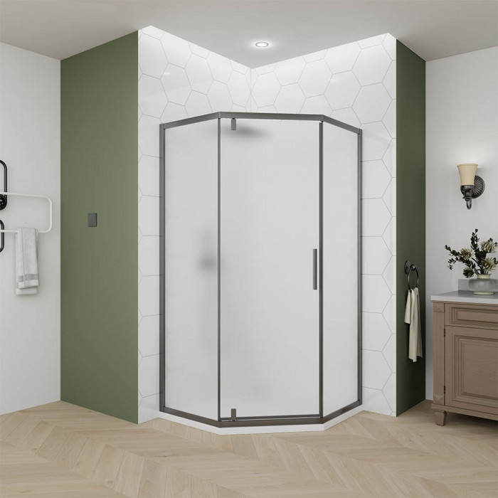 Душевой угол Veconi Ottimo P10 GR, 900x900x1900, графит брашинг, стекло матовое