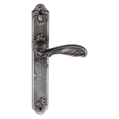 Ручка дверная на длинной планке "GENESIS" FLOR BL. SILVER (PS) проходная, черненое серебро