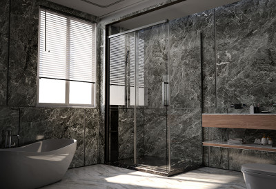 Душевой угол Veconi Premium Trento PTC-SP-40GR, 1500х900x2000, брашированный графит, стекло прозрачное