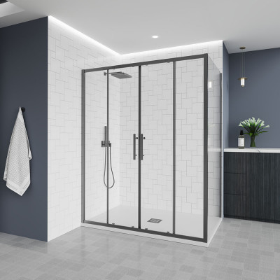 Душевой угол Veconi Evo 400SP GR 1700х900x1950, графит брашинг, прозрачное стекло