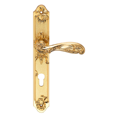 Ручка дверная на длинной планке "GENESIS" FLOR S. GOLD (CL) под ключ. цилиндр, матовое золото