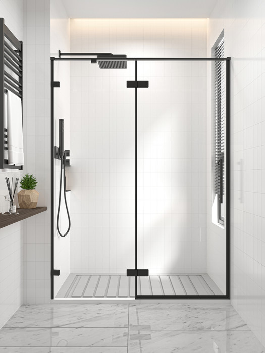 Душевая дверь распашная Veconi Premium Alassio B, 1300х2000, черный матовый, стекло прозрачное осветленное