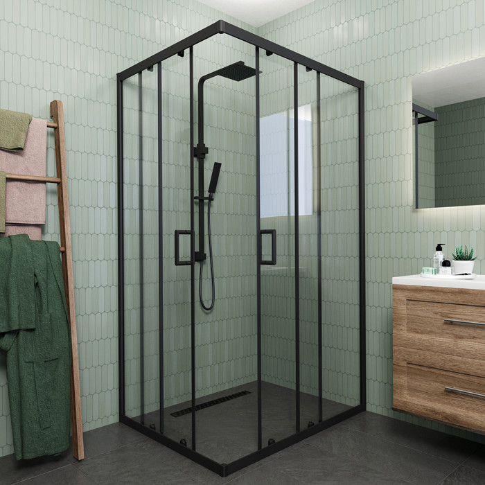 Душевой угол Veconi Rovigo RV-14, 1000x800x1950, черный, стекло прозрачное