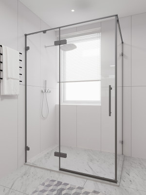 Душевой угол распашной Veconi Premium Alassio SP GR, 1500х900x2000, брашированный графит, стекло прозрачное осветленное